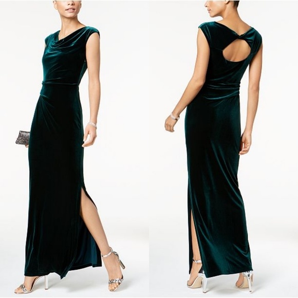 vince camuto cowl neck velvet gown
